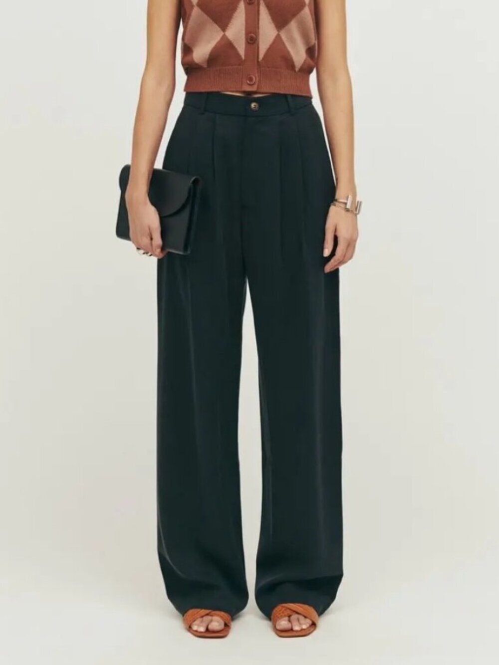 Reformation Pant High Rise Pleated Wide Leg Trouser Sz 8
